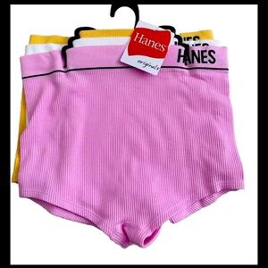 Hanes Originals Size Small S 3-pack Ribbed Stretch Women's Panties Pink Breifs